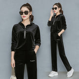 Velour Tracksuit Gold Velvet Sports Suit Women's Autumn and Winter Sweater Wide Leg Pants Two-Piece Suit