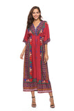 Gypsy Girl Outfits Vintage Printed Dress V-neck Half Sleeves
