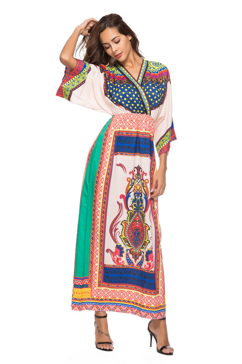 Gypsy Girl Outfits V-neck Half Sleeves Printed Dress