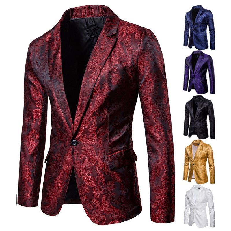 Men Prom Outfits Palace-Style Dark Pattern Road One Button with Slim Fit