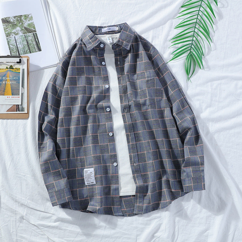 Men Shirts Plaid Shirt Loose