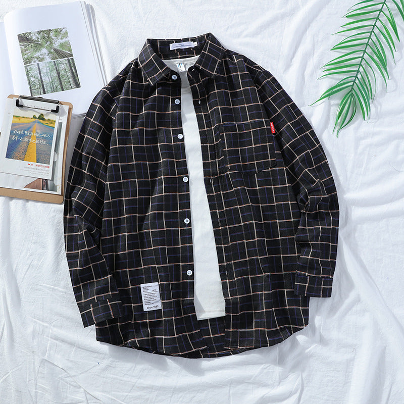 Men Shirts Plaid Shirt Loose
