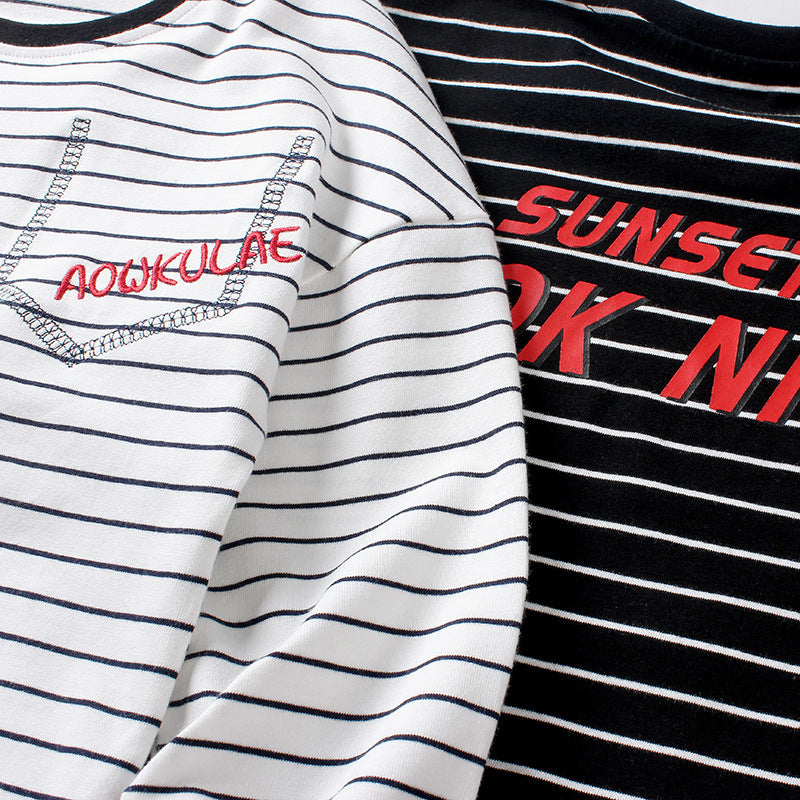 Children Long Sleeve Shirts Autumn Boy Long Sleeve Bottoming Shirt Knitted Striped round Neck