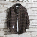 Men Shirts Plaid Shirt Long Sleeve Loose-Fitting Shirt