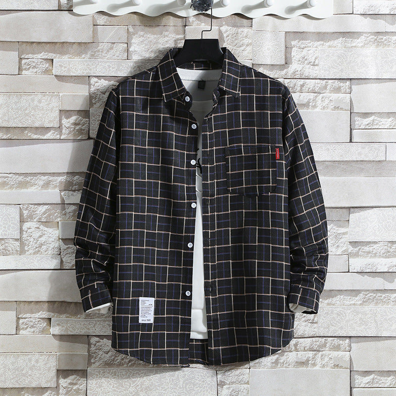 Men Shirts Plaid Shirt Long Sleeve Loose-Fitting Shirt