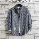 Men Shirts Plaid Shirt Long Sleeve Loose-Fitting Shirt