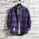 Men Shirts Plaid Shirt Long Sleeve Loose-Fitting Shirt