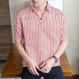 Men Shirts Striped Shirt qi fen xiu Lapel