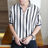 Men Shirts Striped Shirt qi fen xiu Lapel