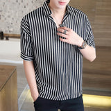 Men Shirts Striped Shirt qi fen xiu Lapel