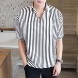 Men Shirts Striped Shirt qi fen xiu Lapel