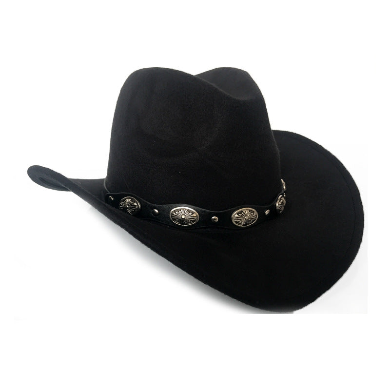Black Cowboy Hat Denim Bowler Hat Autumn and Winter Woolen Felt Hat Men