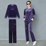 Velour Tracksuit Gold Velvet Sports Suit Women's Autumn and Winter Sweater Wide Leg Pants Two-Piece Suit