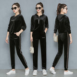 Velour Tracksuit Gold Velvet Sports Suit Women's Autumn and Winter Sweater Wide Leg Pants Two-Piece Suit
