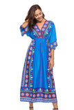 Gypsy Girl Outfits Vintage Printed Dress V-neck Half Sleeves