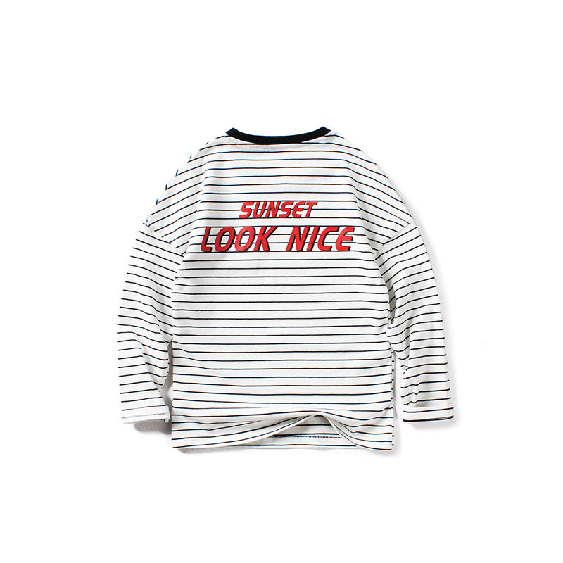 Children Long Sleeve Shirts Autumn Boy Long Sleeve Bottoming Shirt Knitted Striped round Neck