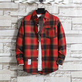 Men Shirts Plaid Shirt Long Sleeve Loose-Fitting Shirt