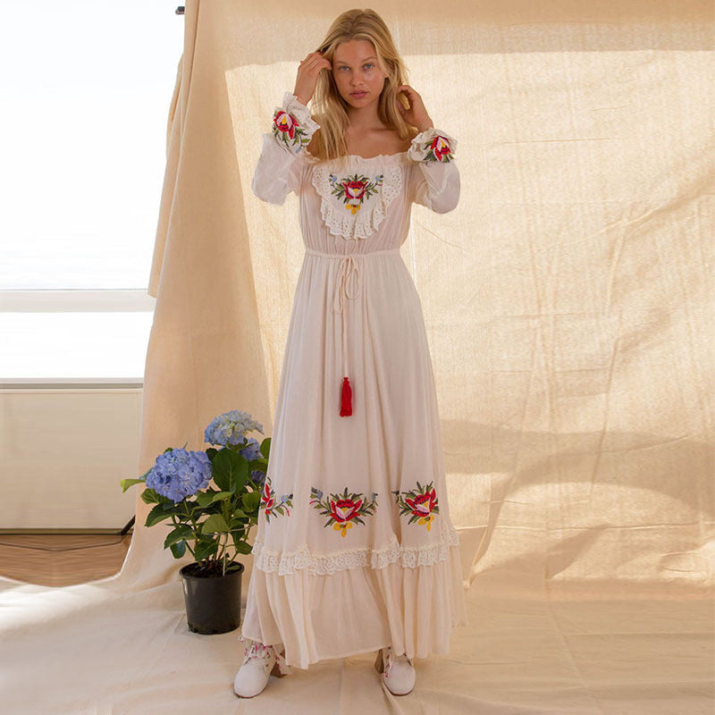 Beth Dutton Bohemian Dress Winter Autumn Midi Dresses Sexy Embroidery Goddess Dress