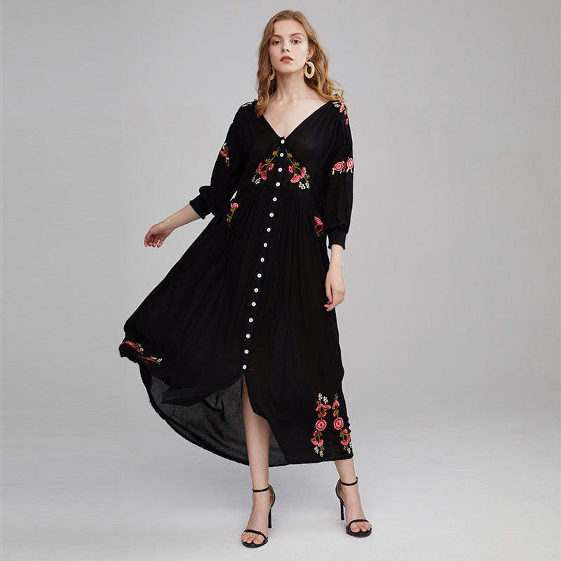 Beth Dutton Bohemian Summer Spring Midi Dress Embroidery Flowy