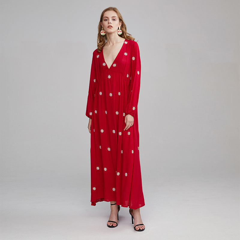 Beth Dutton Bohemian Dress Winter Autumn Midi Dresses Embroidery Vacation Style Maxi Dress