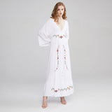 Beth Dutton Bohemian Dress Winter Autumn Midi Dresses Flower V-neck Embroidery Dress