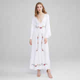 Beth Dutton Bohemian Dress Winter Autumn Midi Dresses Flower V-neck Embroidery Dress