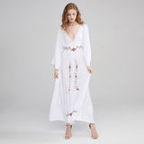 Beth Dutton Bohemian Dress Winter Autumn Midi Dresses Flower V-neck Embroidery Dress