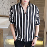 Men Shirts Striped Shirt qi fen xiu Lapel