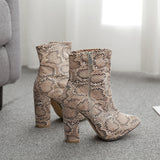 Python Boots Chunky Heel plus Size Snake Pattern Ankle Boots