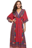 Gypsy Girl Outfits Vintage Printed Dress V-neck Half Sleeves