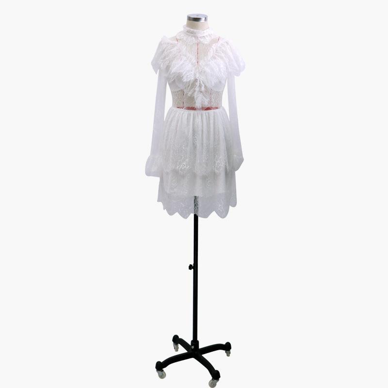 Women Lace Wedding Dress Fashion Women's Wear Long Sleeve Lace Skirt