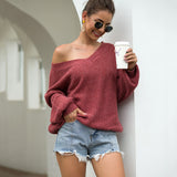 Women Pullover Knit Sweater Shoulder-Baring Sweater