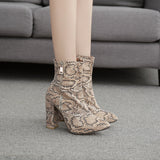 Python Boots Chunky Heel plus Size Snake Pattern Ankle Boots