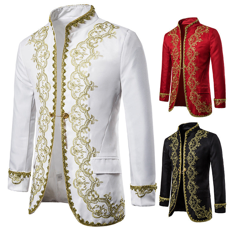 Men Prom Outfits Gold Inlaid Gown Court Dress Studio Clothing