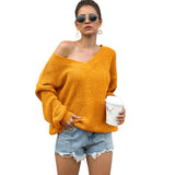 Women Pullover Knit Sweater Shoulder-Baring Sweater
