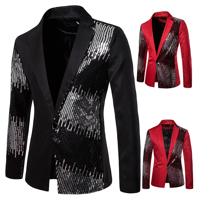 Men Prom Outfits Suit Two-Tone Sequined Performance Dress