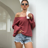 Women Pullover Knit Sweater Shoulder-Baring Sweater