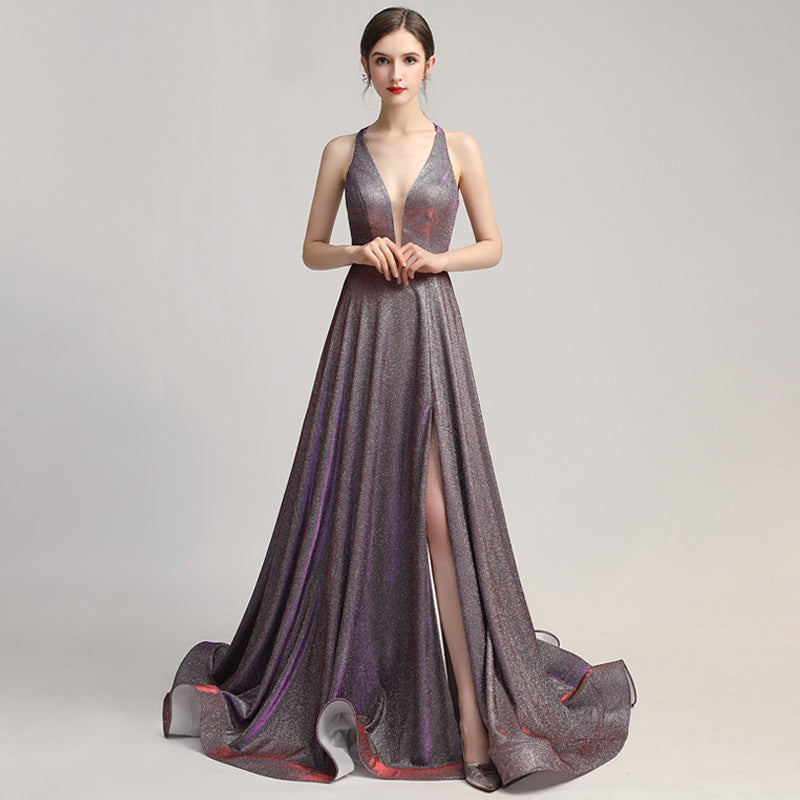 Mauve Dress Bridesmaid Color-Changing Evening Dress Deep V Sexy Evening Gown