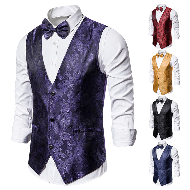 Men Prom Outfits Stage Costume Paisley Vest