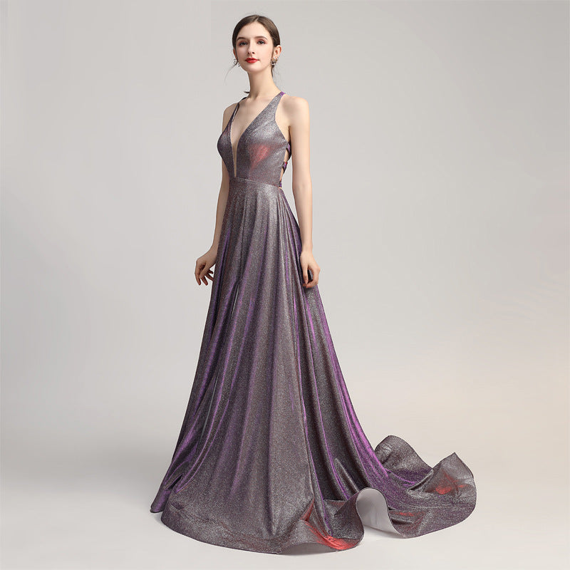 Mauve Dress Bridesmaid Color-Changing Evening Dress Deep V Sexy Evening Gown