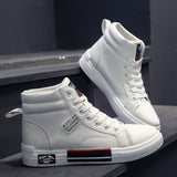 Flat Shoes Spring Men's Mid-Top Board Shoes Hong Kong Style White Shoes Fashion Trendy Casual Shoes Student Shoes