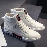 Flat Shoes Spring Men's Mid-Top Board Shoes Hong Kong Style White Shoes Fashion Trendy Casual Shoes Student Shoes