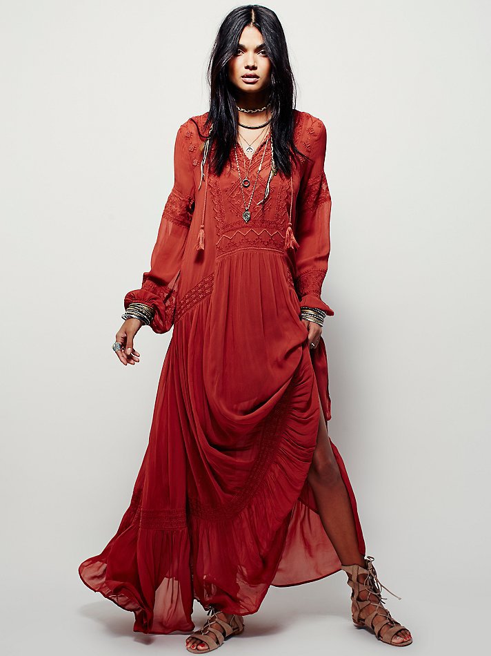 Beth Dutton Bohemian Dress Winter Autumn Maxi Dresses Embroidered Maxi Dress Flowy Dress