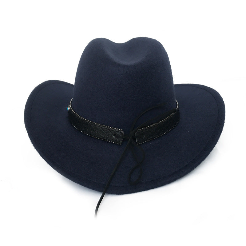 Black Cowboy Hat Western Cowboy Hat Autumn and Winter Men's Woolen