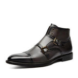 Western Shoes Flat Pointed Toe Brushed Zipper Casual Men's Boots