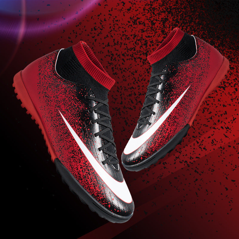 Football Shoes High-Top Flying Woven Men's Inkjet Series Soccer Shoes Rubber Broken Nail Training Bottom