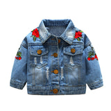 Children Jean Jackets Autumn and Winter Coat Rose Embroidered Denim