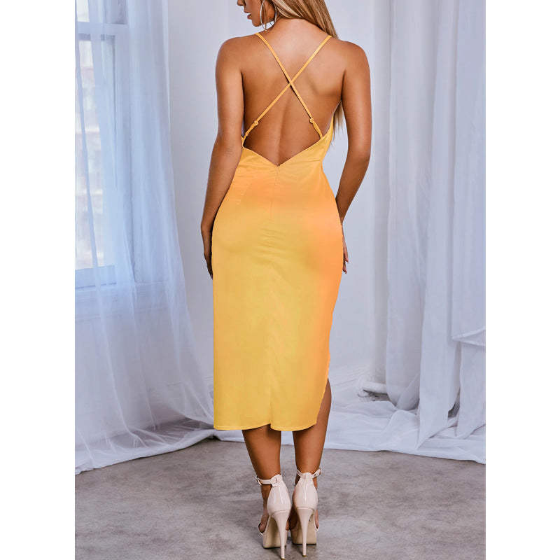 Kendall Jenner Wedding Guest Dress   Sexy Deep V Neck Irregular Sling Dress