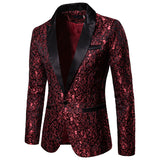 Men Prom Outfits Solid Color Large Jacquard Lapel Suit