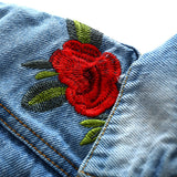 Children Jean Jackets Autumn and Winter Coat Rose Embroidered Denim